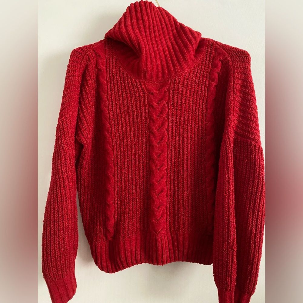Hippie Rose Turtlenect Sweater | Color : Red | Size: Medium |